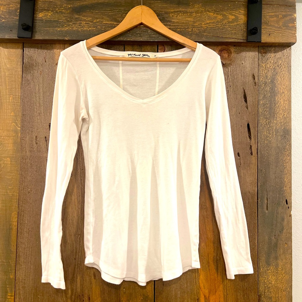 Michael Stars White V-Neck L/S Tee OS